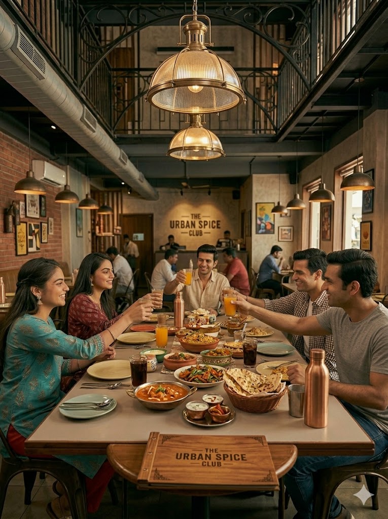 Friends and family raising a toast over a shared meal at The Urban Spice Club